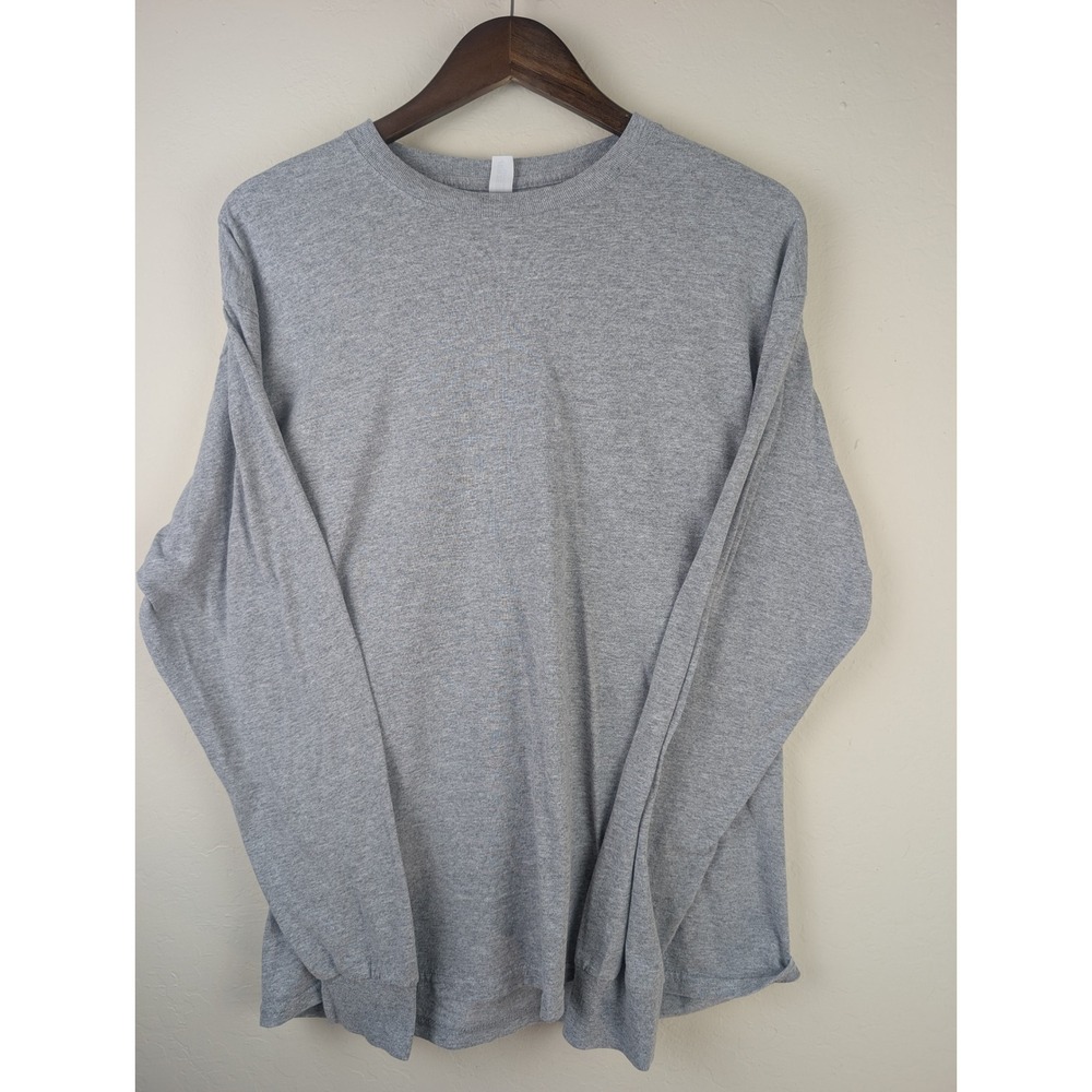 Jerzees Dri-Power Long Sleeve T-Shirt Mens Large Gray Cotton Blend Crew Neck